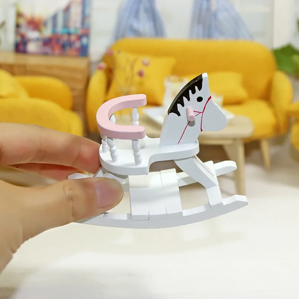 1/12 Dollhouse Miniature Accessories Mini Wooden Horse Chair Simulation Furniture Model Toy for Doll House Decoration