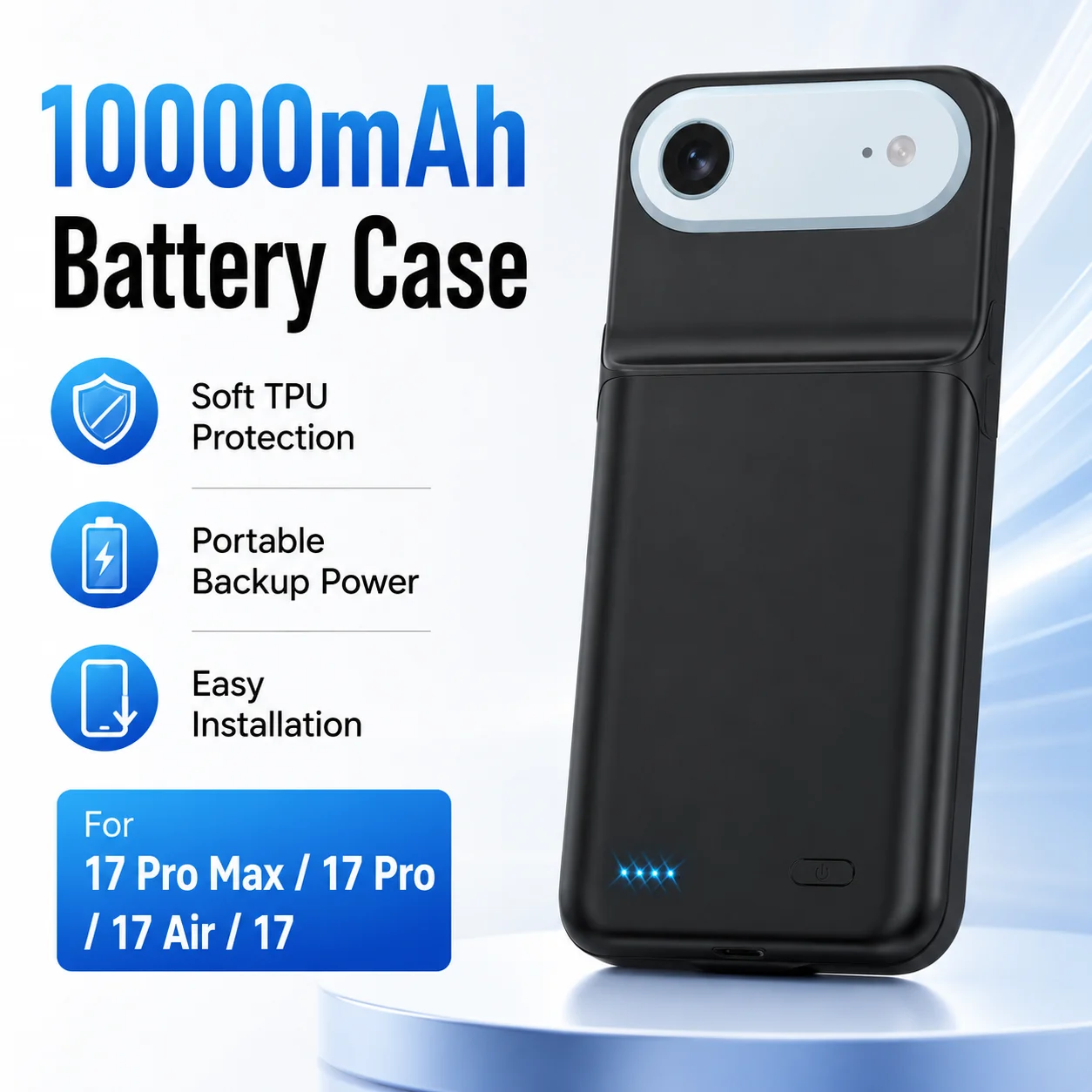 New Ultra-thin 10000mAh External Battery Charger Case, Soft TPU Protective Backup Power Case Suitable for IPhone 17 Pro Max