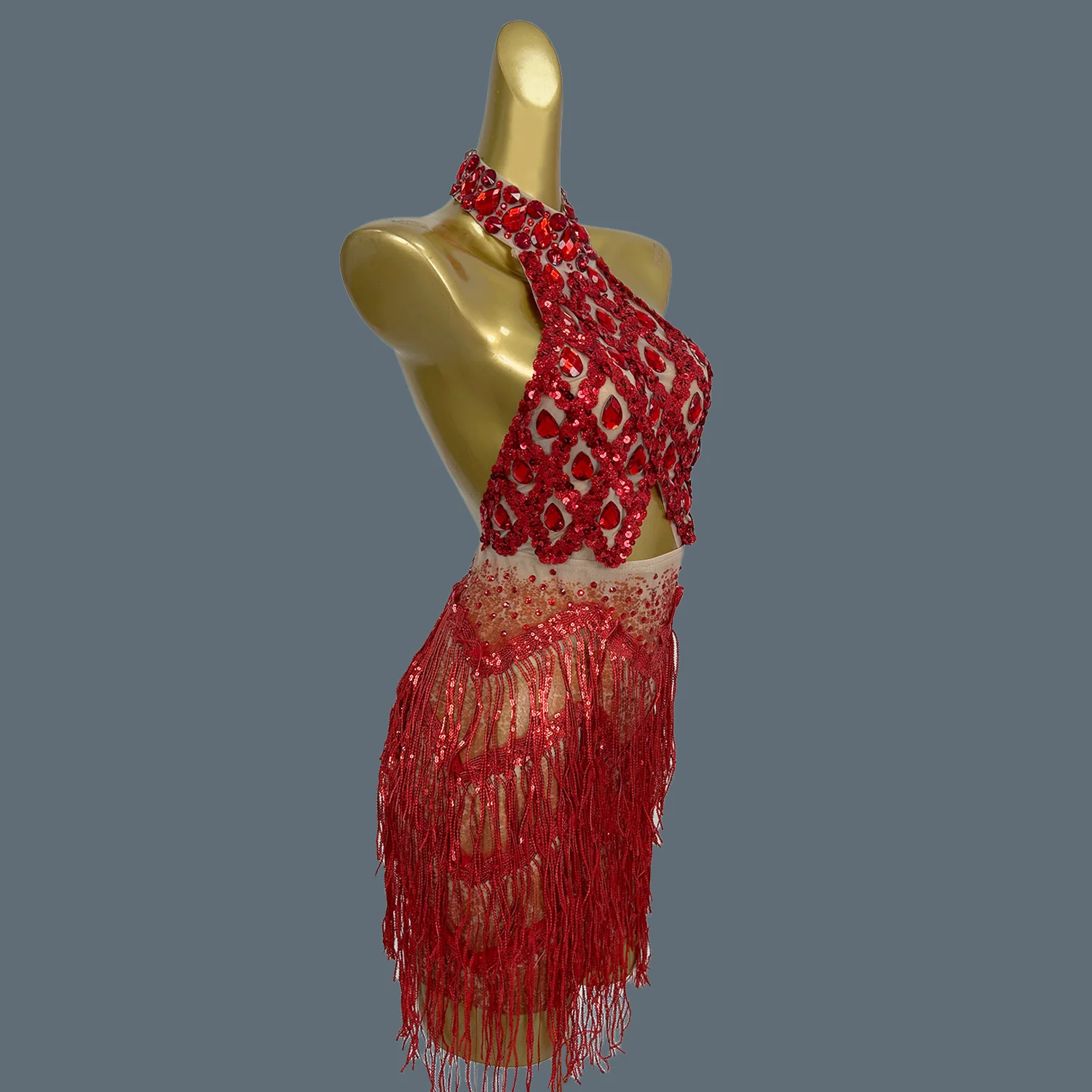 Błyszcząca Sukienka Mini z Frędzlami z Cyrkonii, Seksowna Przezroczysta Siateczka, Strój na Urodziny dla Kobiet, na Imprezę, na Występ Tańca Latynoamerykańskiego, Sanjiao