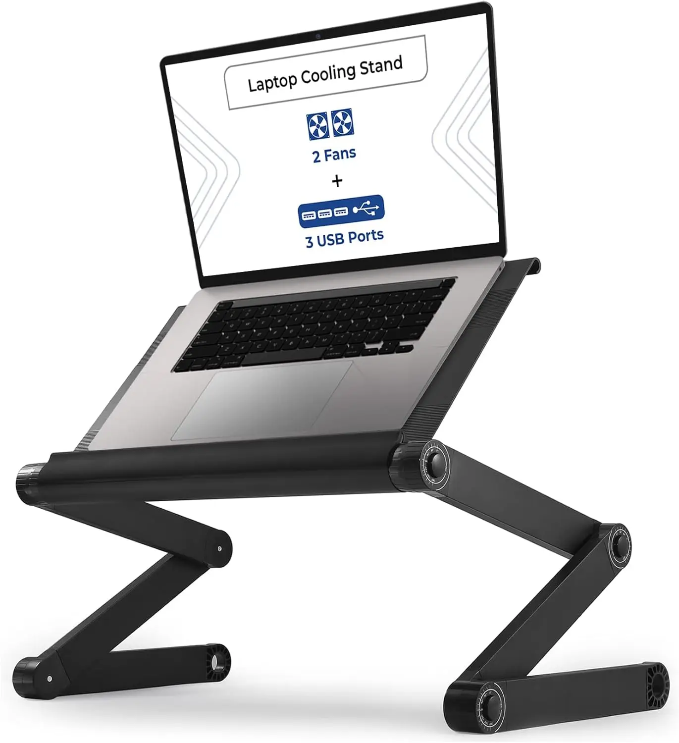 

Adjustable Laptop Cooling Stand with 2 Fans & 3 USB Ports, Foldable Desk for Bed, Ergonomic PC Holder for Home Office