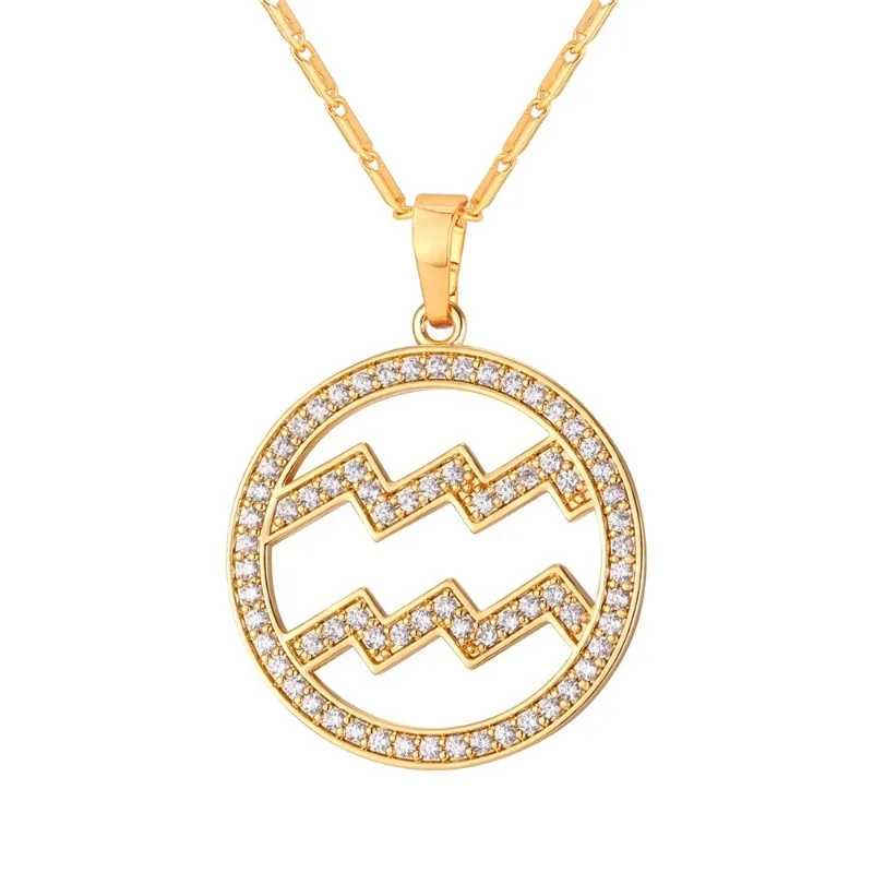 

Twelve Constellation Cubic Zirconia Pendant, Gold/Silver Plated Locket Necklace for Women