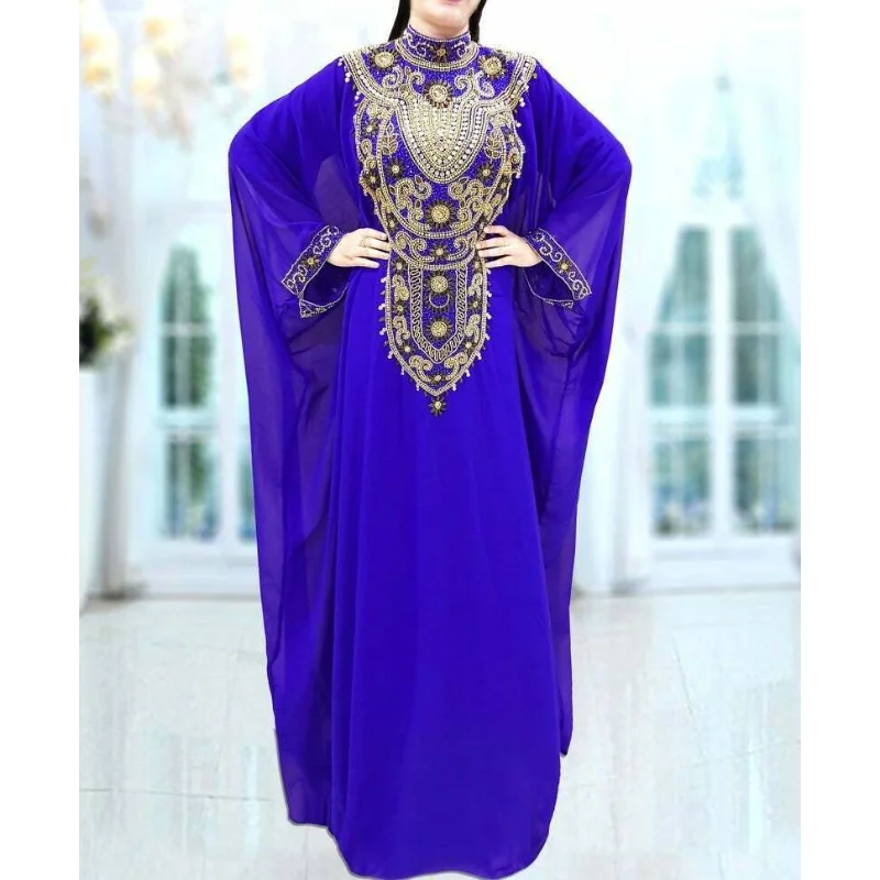 

Элегантная Современная синяя длинная рубашка Farasha Abaya Макси Caftan Jalabiya платье с расклешенными рукавами