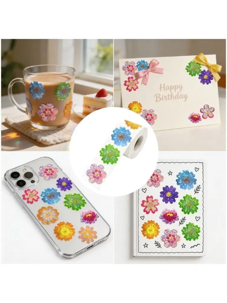 Y1UB 1000Pcs Colorful PET Flower Sticker For Kids Classroom Reward Journal Notebook