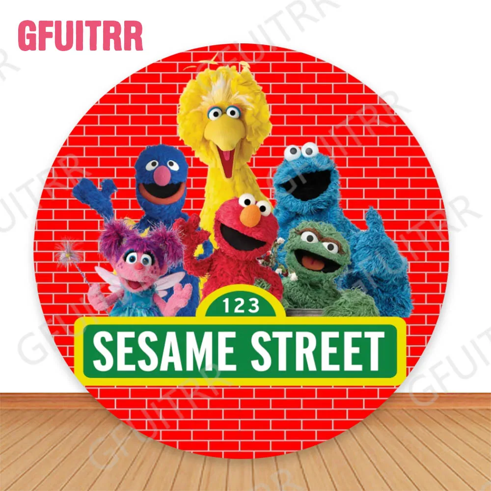 Cartoon Sesame Street Round Photo Backdrop Kids Birthday Party Decoration Baby Shower Cylinder Covers Photo Props