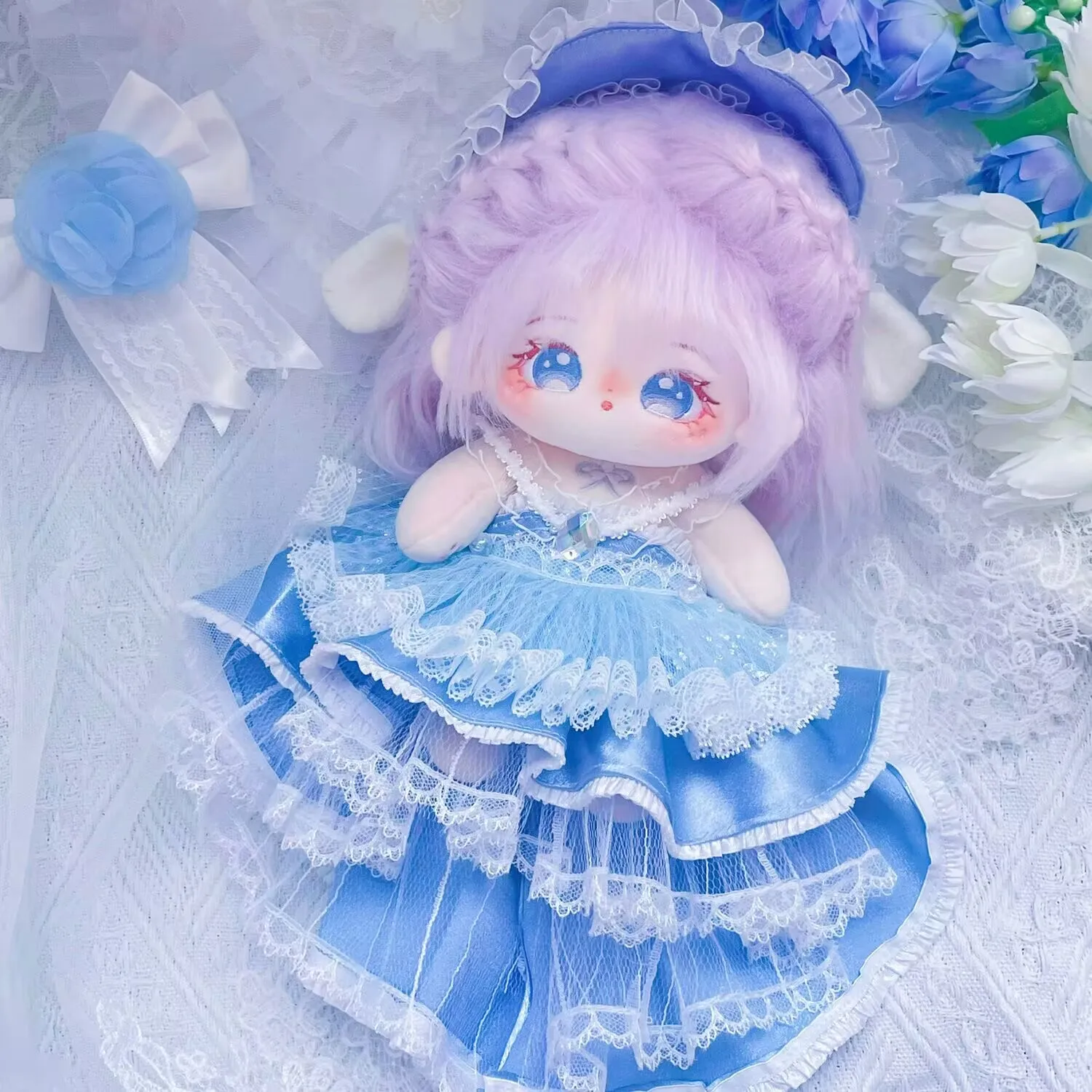 20 سنتيمتر ملابس دمى القطن الجسم العادي فستان أزرق أرنب مؤذ جديد النمط الصيني دمية الملفوف سعر ملابس دمى