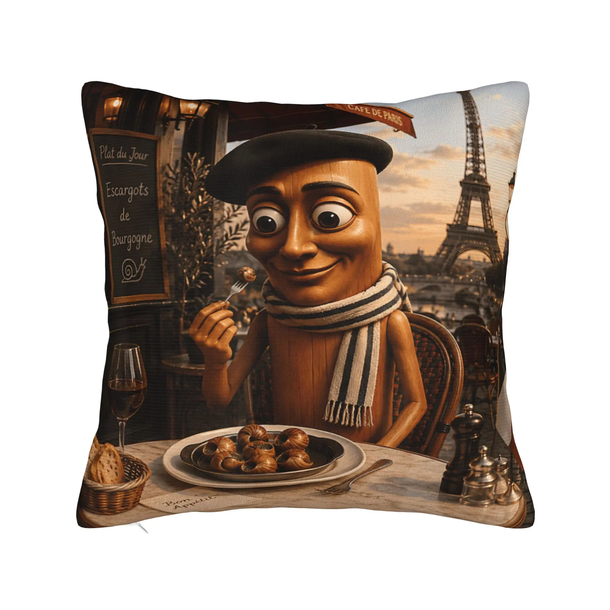 Pillow Case Funny Tourist Savoring French Escargot Tung Sahur Brainrot Design Pillow Cover For Couch Bed Living Room Pillowcases