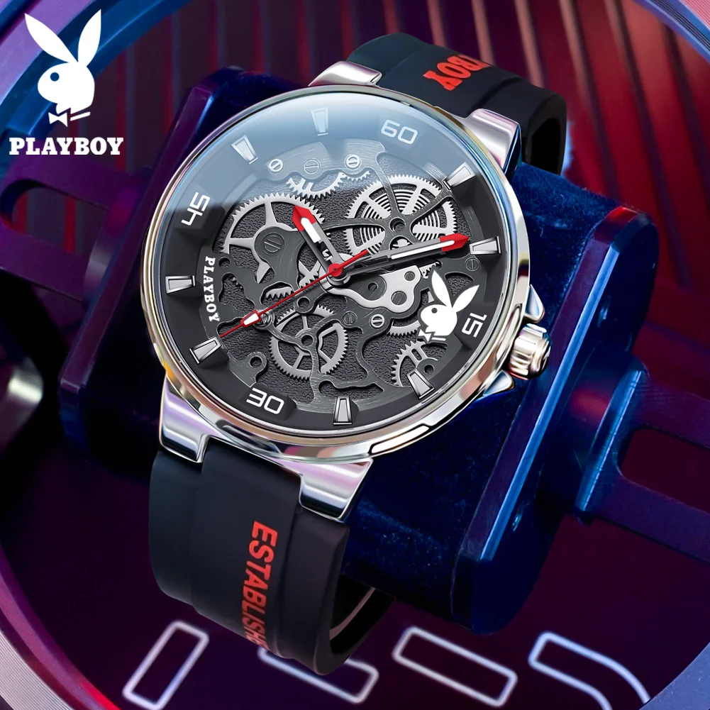 PLAYBOY Casual Fashion Luxury Quartz Watch for Men Luminous Waterproof Wrist Watch Men Original New Silicone Strap Man Watch