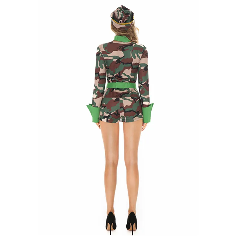 Army Police Officer Cosplay Costume Women Sexy Camouflage  Jumpsuit witi Hat Female Nightclub Party Uniform Halloween Outfit