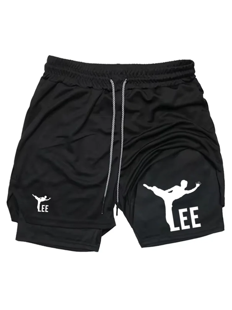 

Men's LEE Kick Boxing Graphic 2-in-1 Shorts, Quick Dry Double Layer Gym Workout Running Athletic Fitness Shorts WX057