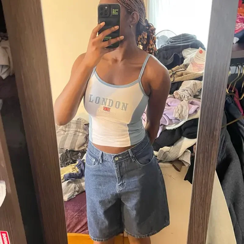 Dames Esthetische Londjes Print Grunge Gothic Emo Meisje Hemdje Crop Top Vintage Korset Tank Top Baby Tee Punk Y 2K Kleding