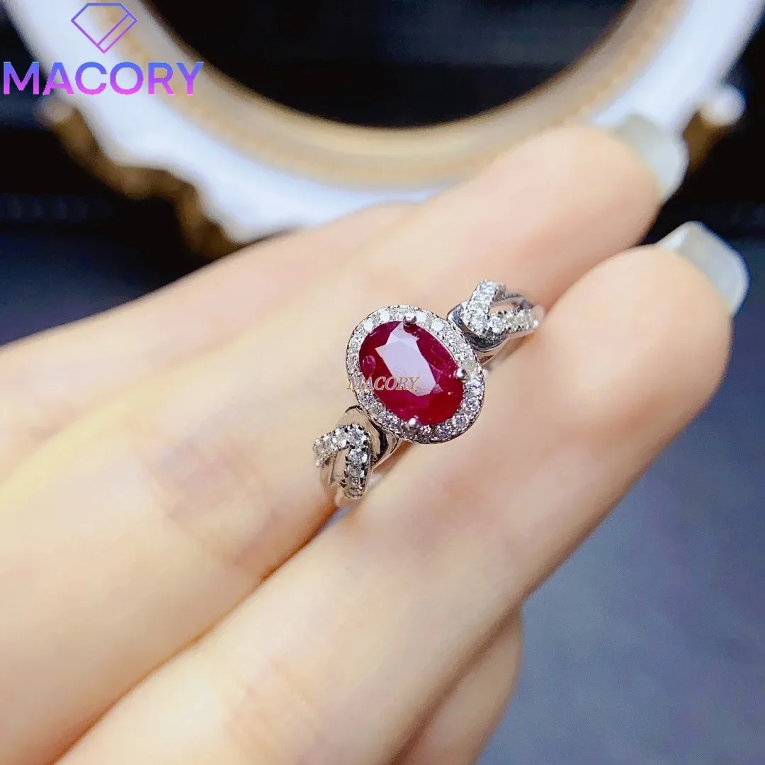 

Natural Ruby S925 Sterling Silver Female Ring 5*7mm Set with Exquisite Fashion Jewelry with Certificate