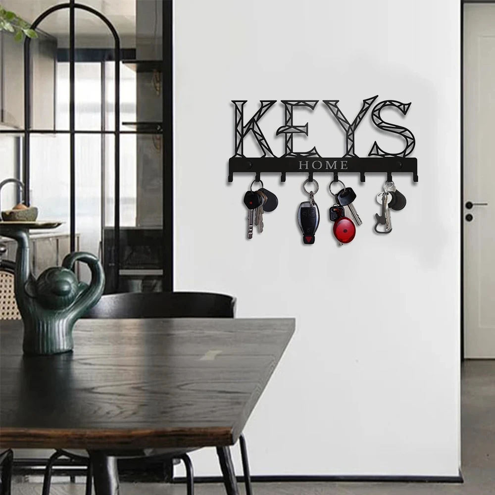 Metal Wall Mounted Storage Rack Floating Key Holder Hook, Adhesive/Punching Installation Storage Rack