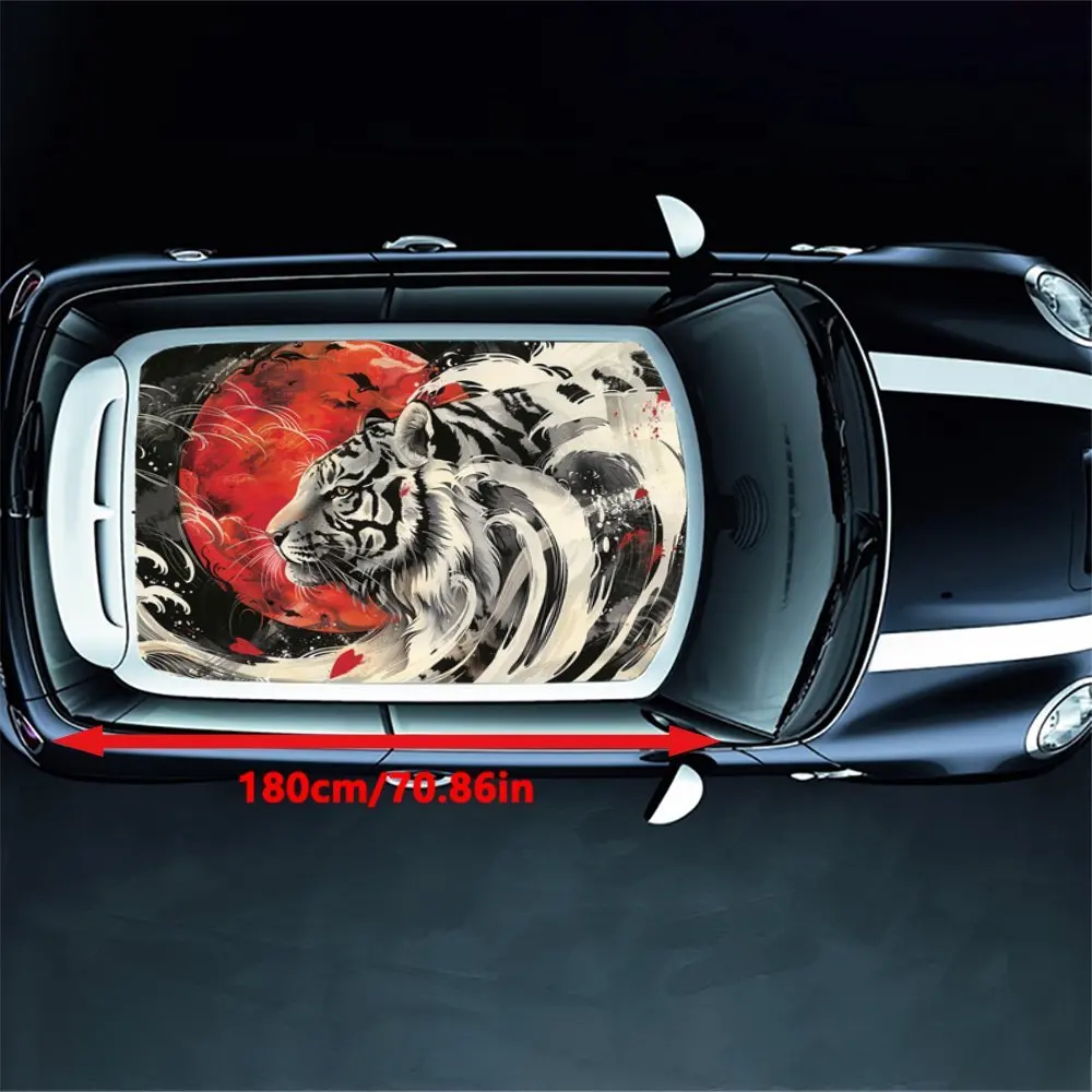 Weird and terrifying blood moon and white tiger car roof vinyl wraps decal,self-adhesive waterproof car exterior personalized ac
