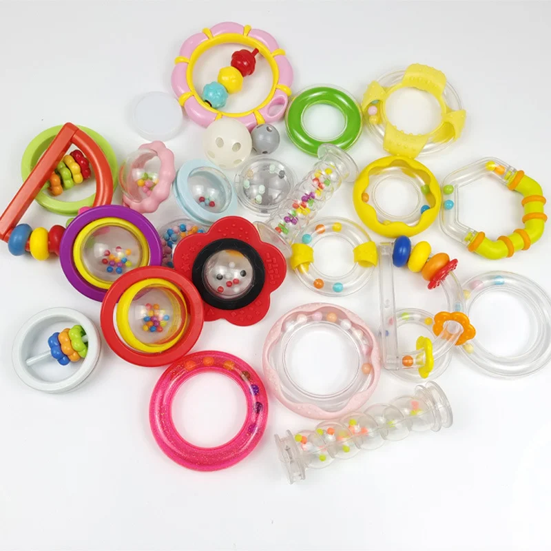 Lovely Educational Plastic Rattle Round Ring Transparent Bracelet with Color Bead Noise Maker Sensory Training Toy For Baby Kid