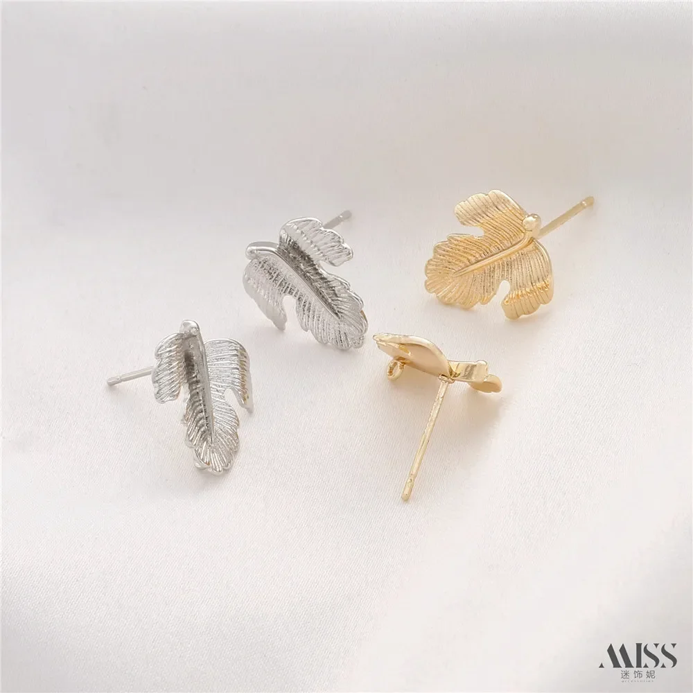 14K Gold-wrapped Welded 925 Silver Needle Grape Leaf Tree Leaf with Hanging Ring Earrings DIY Earrings Ear Jewelry Accessories