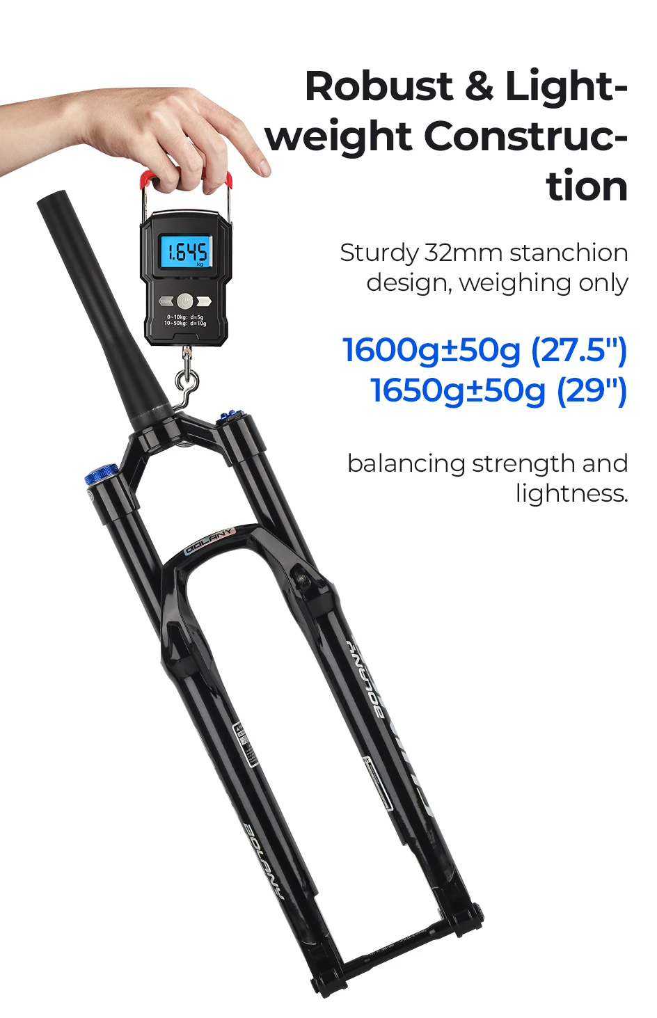 BOLANY MTB-Luftgabel 27,5 29 Zoll Luftölfederung Boost 15 x 110 Steckachse Leichte Fahrradgabel R29 Dämpfung Rückprall einstellbar – Detail 6