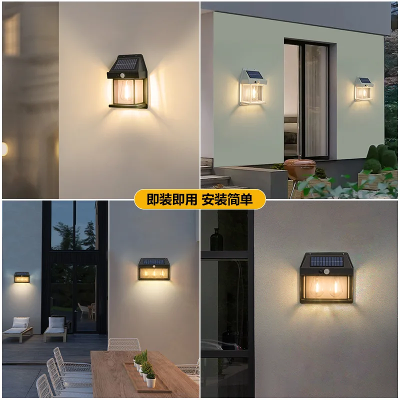 Waterproof Solar Filament Wall Lamp With Human Induction 3 Working Modes Outdoor Villa Garden Security Night Lighting