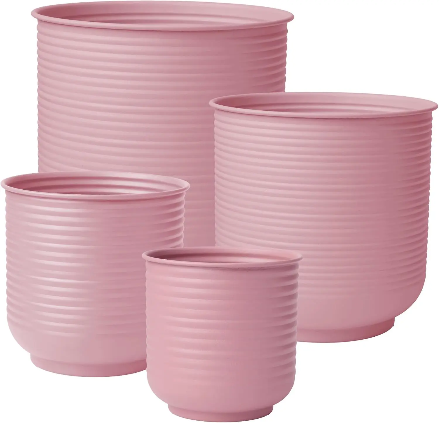 Set of 4 Powder-Coated Dusty Rose Metal Cachepots 6
