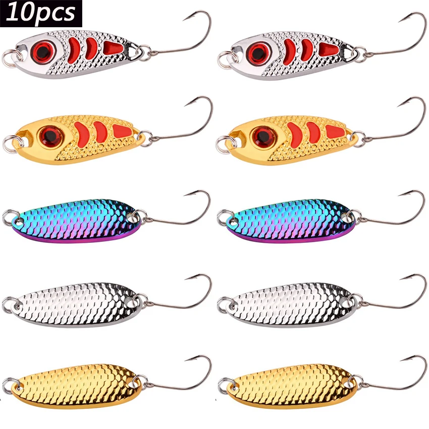 10 шт., металлические приманки, ложка, длинная шкала, 1,5 г/2,5 г/3,5 г/5 г с одним крючком, 22-32 мм, разноцветная мини-ложка, рыболовная приманка, снасти Pesca