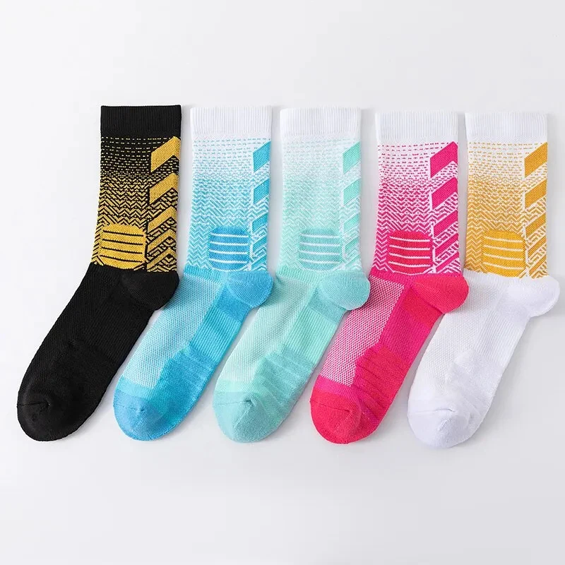 Mens Gradient High Top Court Elite Thickening Match Comprehensive Practical Sports Socks Professional Basketball Socks