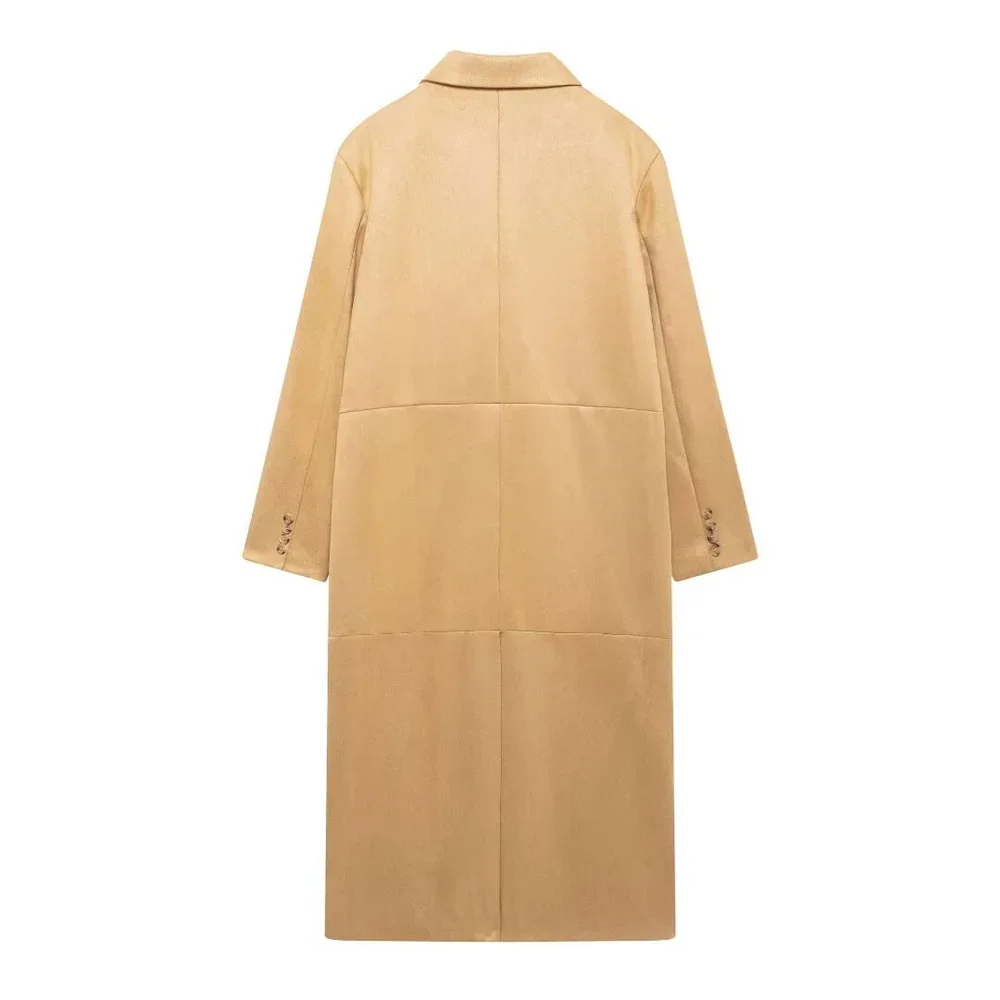 Pop Autumn New Product Women's Fashion And Leisure Versatile Flip Collar Double Row Buckle Decoration Long Windbreaker Coat