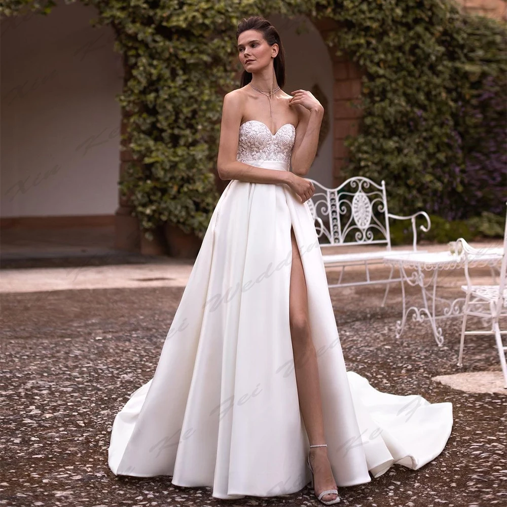 Sexy Mermaid Backless Wedding Dresses A-Line Sweetheart Off Shoulder Sleeveless High Split Fluffy Princess Style Bride Gowns