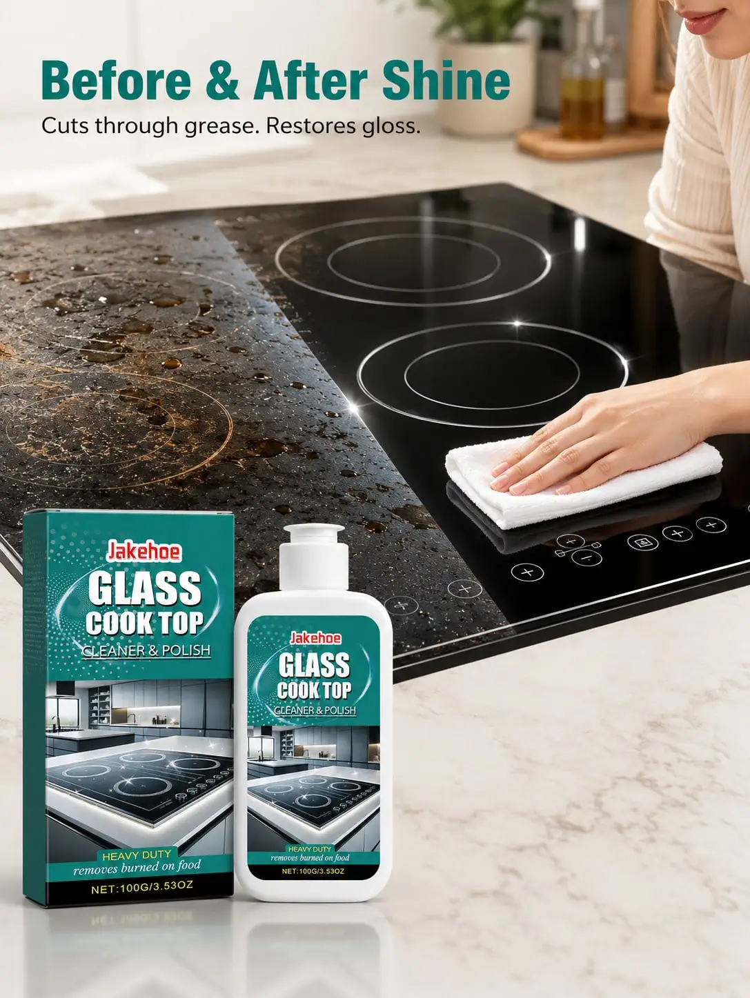 Glass Cooktop Cleaning Polish, For Stove Deeply Removes Oil Stubborn Stains Burned Food Residue Powerful Polishing Restores Shine Kitchen Cleaning Tools SH260414175439685398230