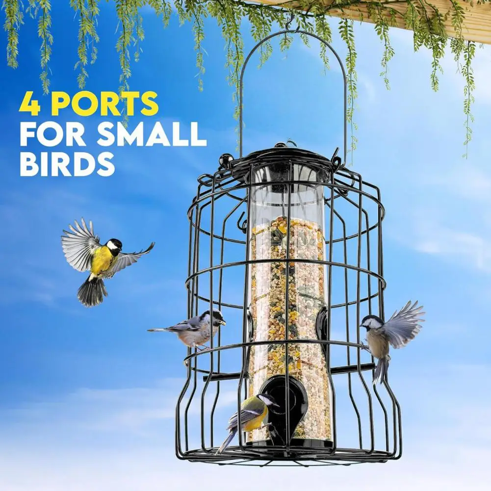 

Durable Squirrel-Proof Metal Bird Feeder Cage with 4 Ports Outdoor Hanging Design for Small Birds Feeder Accessory