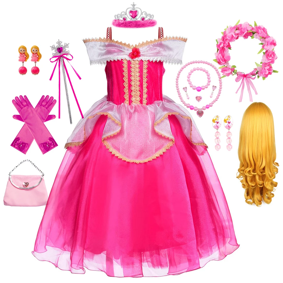 

Princess Girls Aurora Dress Sleeping Beauty Costume Kids Ball Gown Children Fancy Party Prom Frocks Off Shoulder Clothing 2-10T