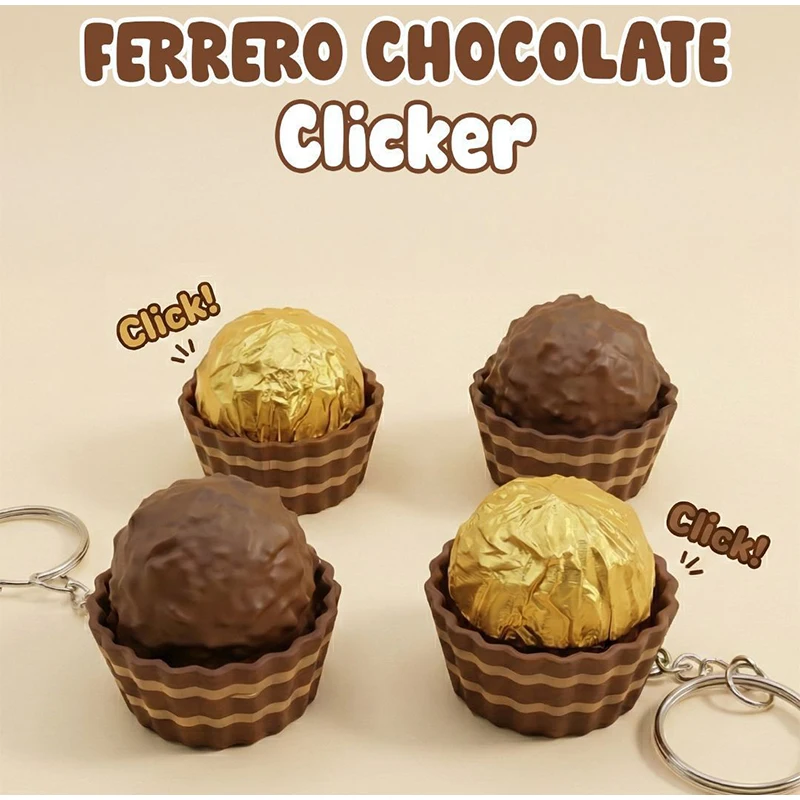 3D Simulation Chocolate Keychain Decompression Ferrero Fingertip Keystroke Clicker Soft Waxy Cookie Bag Suitcase Pendant Gift