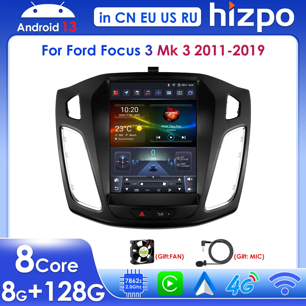 

Hizpo 9,7 "Android 13 беспроводной Carplay для Ford Focus 3 MK 3 2011-2017 2018 2019 автомобильный радиоприемник мультимедийный плеер 4G сенсорный экран DSP