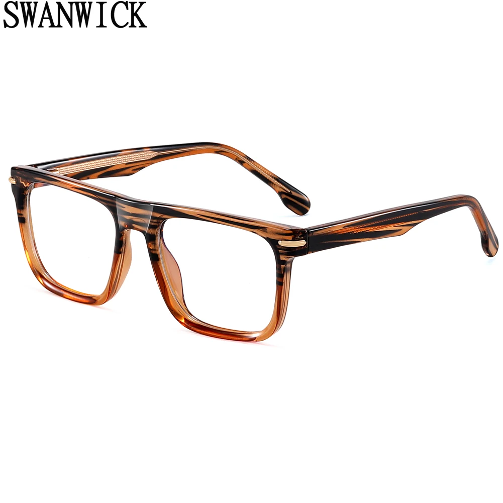 Swanwick anti blue light glasses square TR90 big glasses frame for men transparent brown male clear lens acetate drop ship