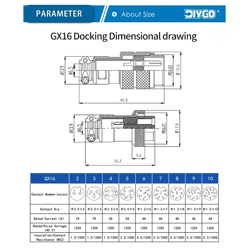 GX16 Male Female Aviation Butt Type Cable Connector 2/3/4/5/6/7/8/9/10 Pin Cable Joint  Aviation Socket Plugr Connectores