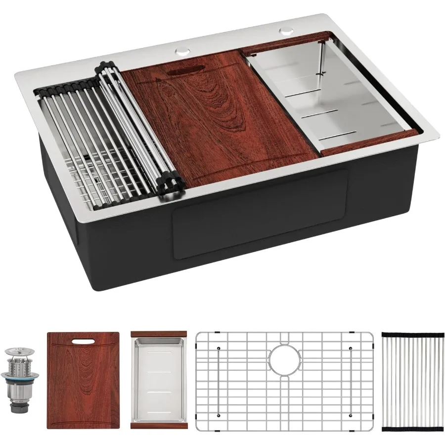 

30-дюймовая кухонная мойка с откидной крышкой для современных домашних кухонь - 30x22-дюймовая раковина из нержавеющей стали с одним чашей и 16 калибрами T30