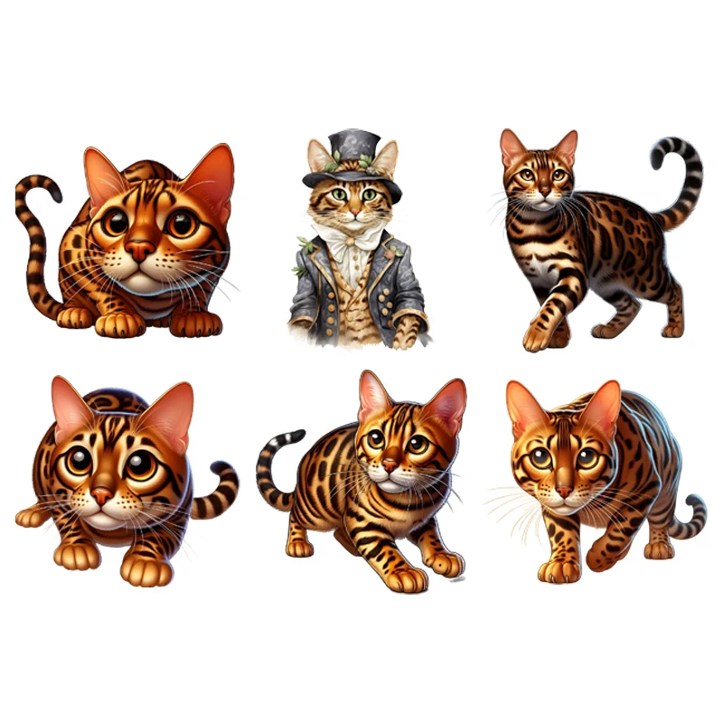 

Cute Bengal cat Iron On Patches DTF transfers ready to press Children's clothing Heat Transfer On Clothes patches for clothing