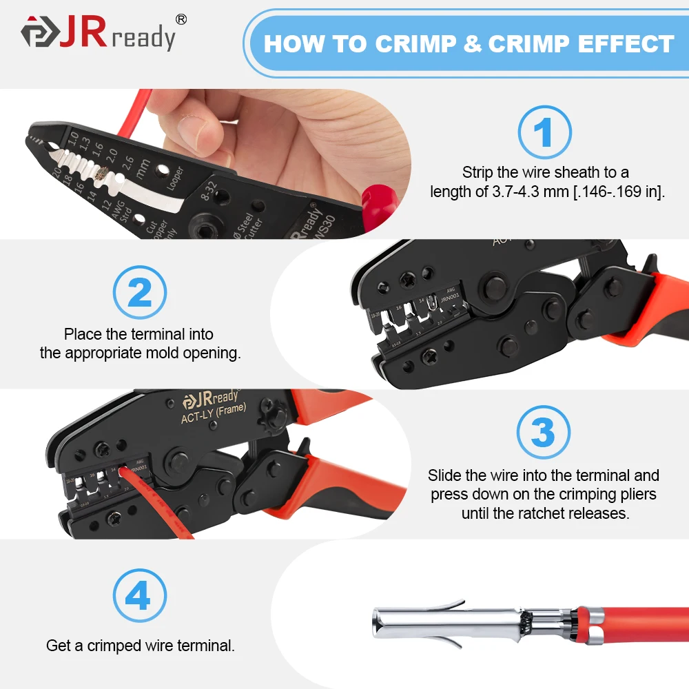 JRready ACT-LY-JRN001 (ACT-LY-C6351) High-Leverage Crimp Tool for Molex MLX Series, 14-20 AWG Durable Ratchet Wire Crimper
