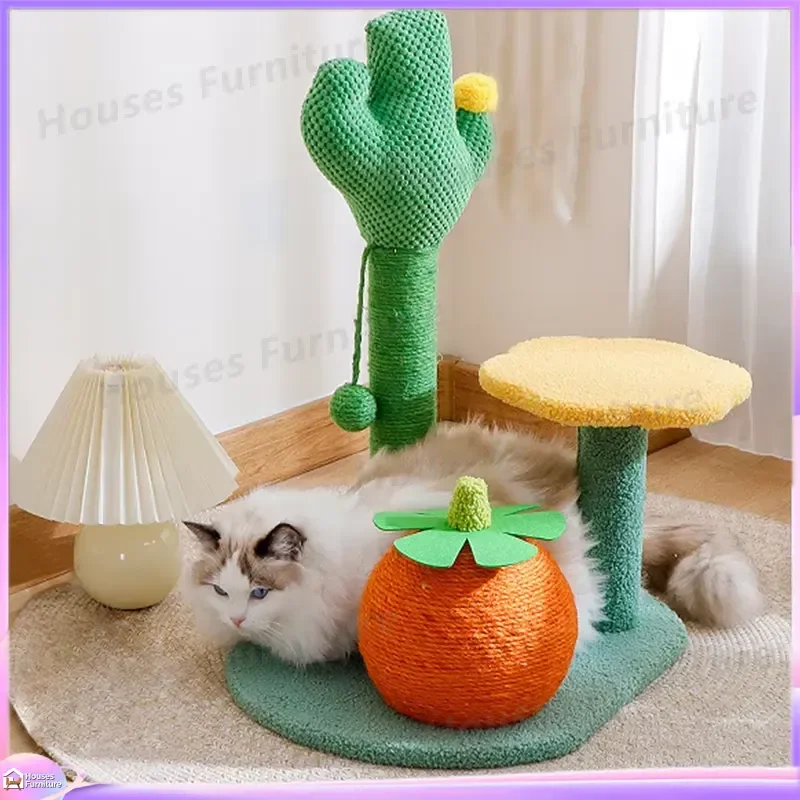 Cactus Shaped Cat Tree with Sisal Wrapped Posts Mushroom Platforms Vertical Scratching Posts Climbing Tower Jumping Activity
