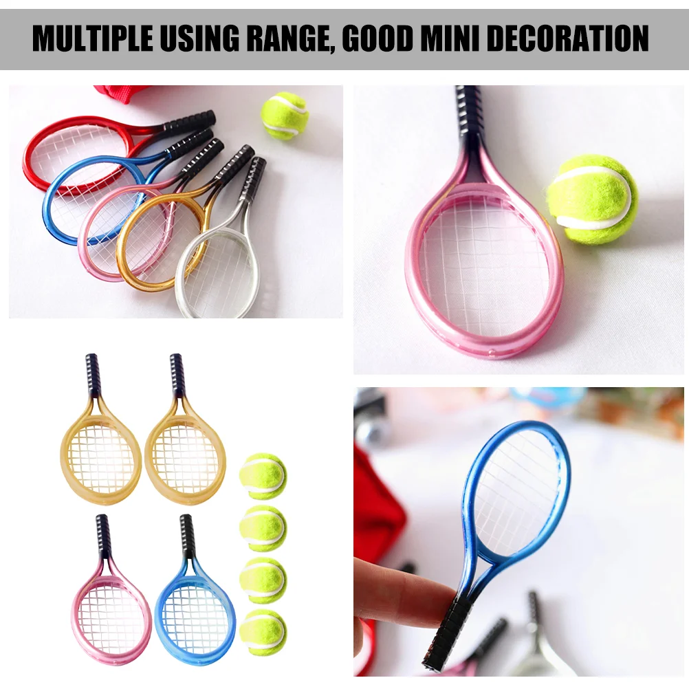 Gesimuleerde Tennis Mini Speelgoed Huis Decor Desktop Racket Accessoires Versieren Decoratieve Plastic Miniatuur en Bal Ornament