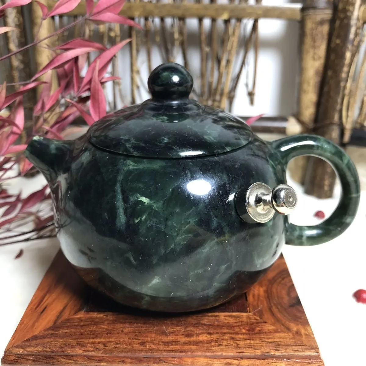 Natural Jade Tea Pot Health Gongfu Teaware Genuine Chinese Green Jade Water Pots Kettles Kung Fu Teaset Tea Ceremony Teapots