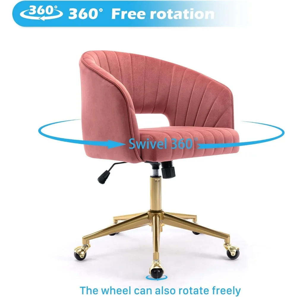 Home Office Chair Swivel Velvet Desk Chair Accent Armchair Upholstered Modern Tufted Chairs with Gold Base for Girls Women Ergon image 6