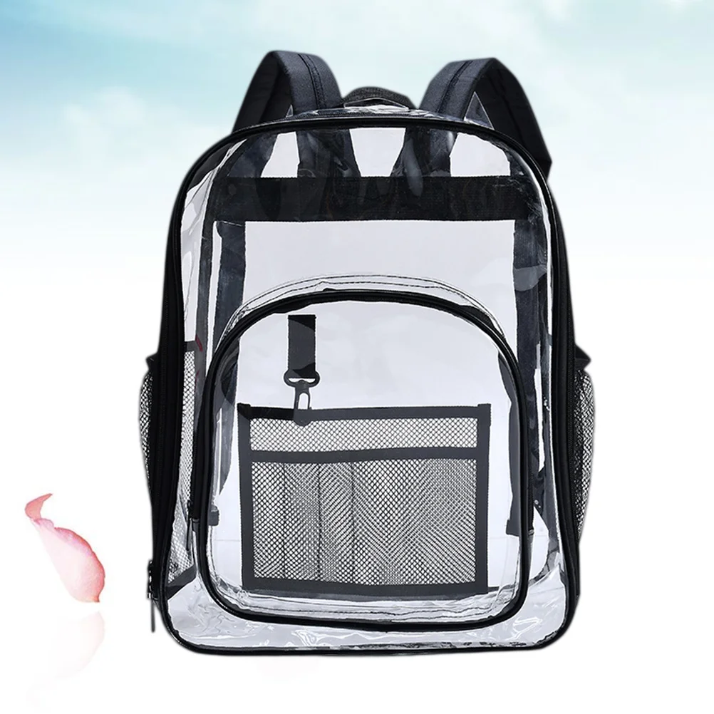 PVC Transparent Backpack Black Simple See Through School Bookbag Travel Makeup Organizer Durable Eco-Friendly Large Capacity