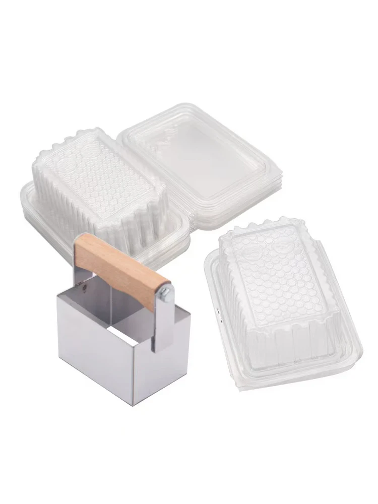 Beekeeping Bee Honey Cutter Stainless Steel Bee Comb Honey Cutting with Wooden Handle Tool and 10Pcs Honeycomb Square Box