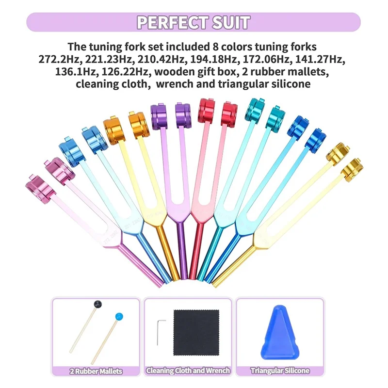 【Must-Haves】Chakra Tuning Fork Set, 7 Chakra+1 Soul Purpose Weighted Tuning Forks For Meditation,Yoga, Sound Healing