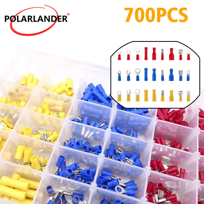 

Wire Terminals Crimping Tool Kit, Preciva AWG22-10 Insulated Ratcheting Terminals Crimper Tool Kit with 700PCS -27 Types