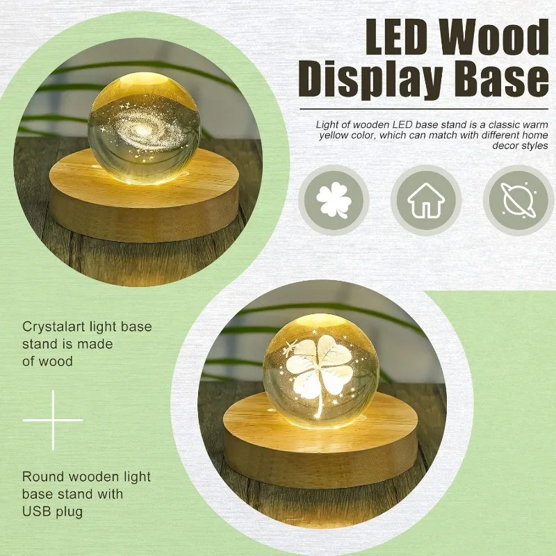 Battery Operated 8/10cm Round Wooden LED Light Dispaly Base Stand Holder Able Night Lamp Base Crystal Glass Resin Art Ornaments