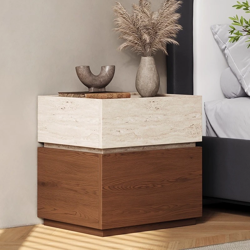 Solid wood bedside table with safe and password lock light luxury premium storage side cabinet for living room bedroom Furniture