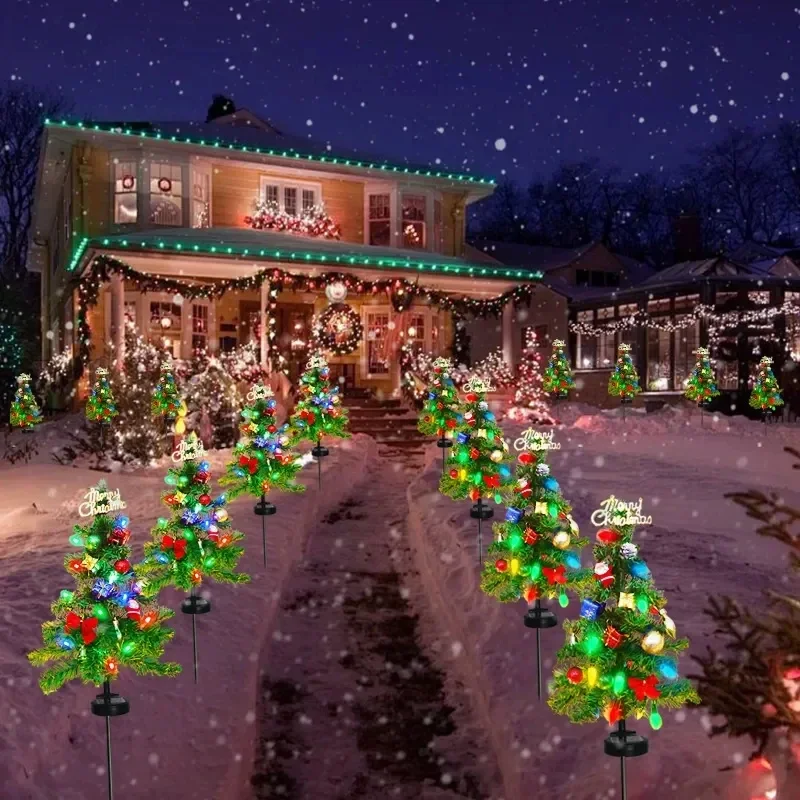 Christmas Tree LED Lights Solar Outdoor Decorative Lawn Garden Lamp Pathway Landscape Lighting for Holiday Festive Decor