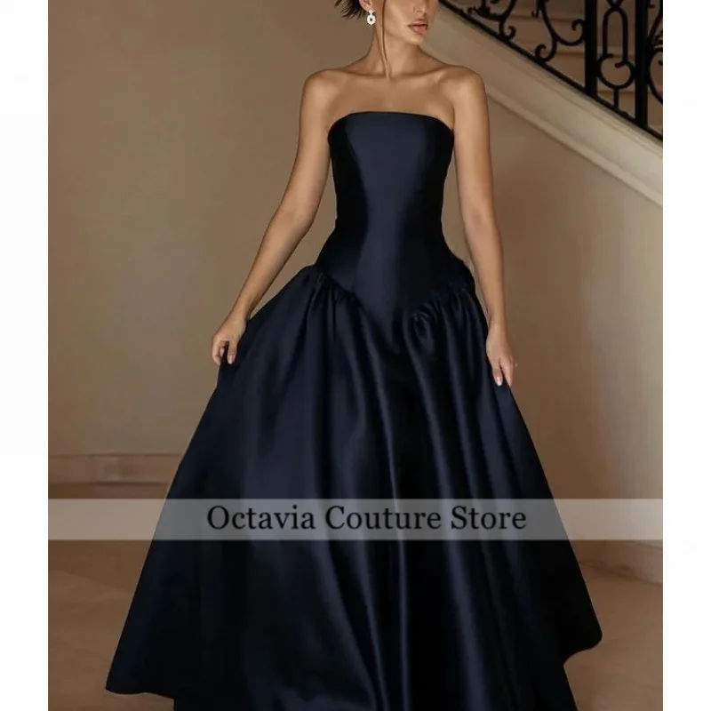 A-lijn satijn eenvoudige galajurken strapless mouwloze avondjurk lange jurk voor speciale gelegenheden op maat