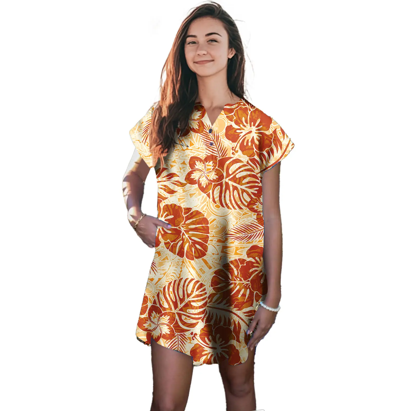 

Custom Pattern Women's Fashion Polynesian Samoan Fiji Print Dresses Beach Hawaiian Dresses for Ladies