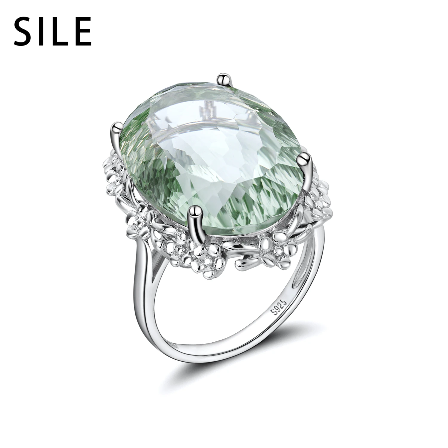 

SILE Luxury Big Gemstone Natural 22.1Ct Green Crystal Rings Women's 925 Sterling Silver Fine Jewelry Wedding Party Dating Jewels